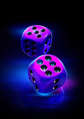Neon Dice on Dark Background