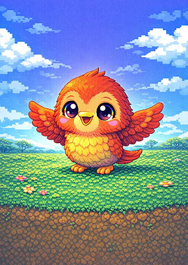 Cute Pixel Art Bird in Nature