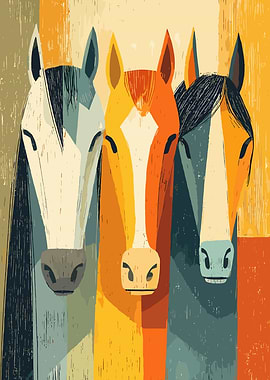 Three Stylized Horses in Warm Tones