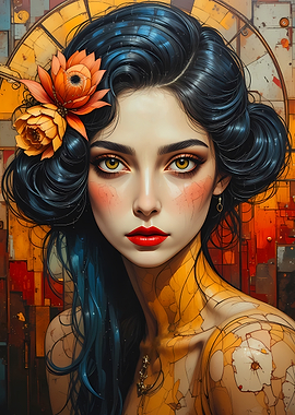 Woman with Flowers Abstract Art