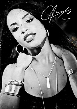 Aaliyah Black and White Portrait