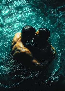 Two Men Kissing In Water