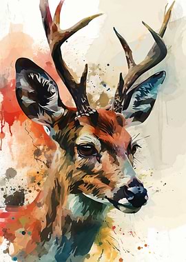 Watercolor Deer Portrait