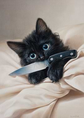 Cute Kitten with a Knife