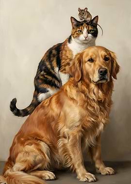 Dog, Cat, and Mouse Portrait