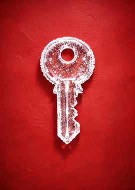 Ice Key on Red Background