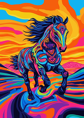 Psychedelic Horse Running Through Abstract Landscape