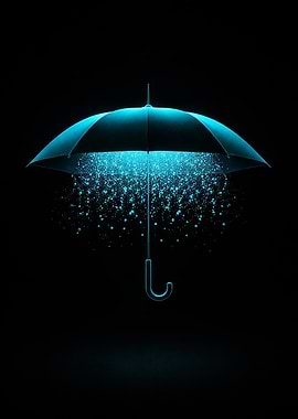 Glowing Blue Umbrella with Particles