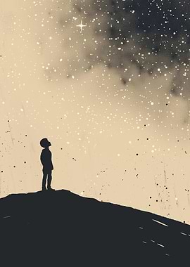 Child Gazing at Starry Night Sky