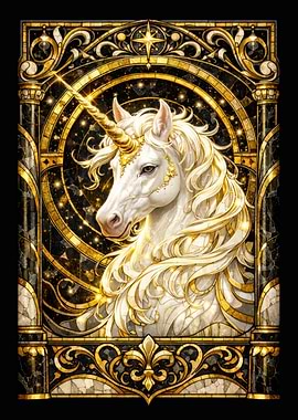 Majestic Unicorn in Stained Glass