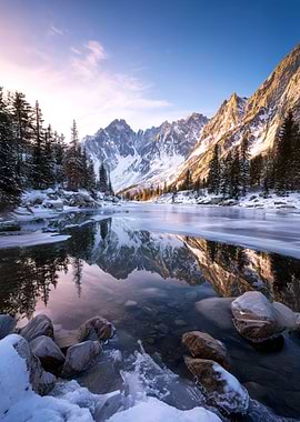 Frozen Mountain Lake Reflection