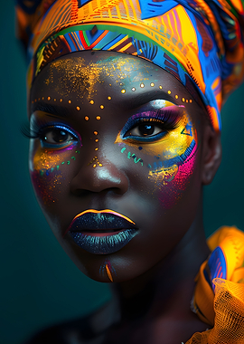 Vibrant African Woman with Colorful Makeup