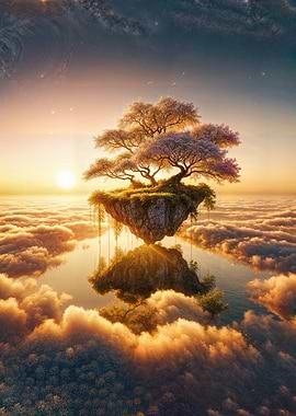 Floating Island Tree at Sunset