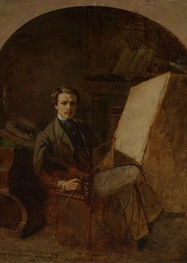 Artist in Studio with Easel