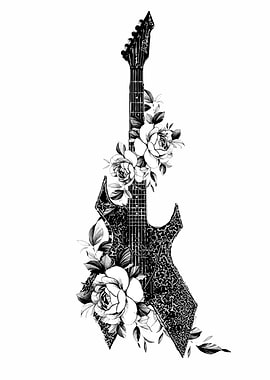 Black Electric Guitar with Roses