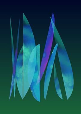 Abstract Blue and Green Leaf-like Shapes