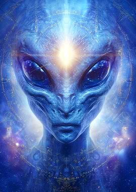 Blue Alien with Cosmic Eyes