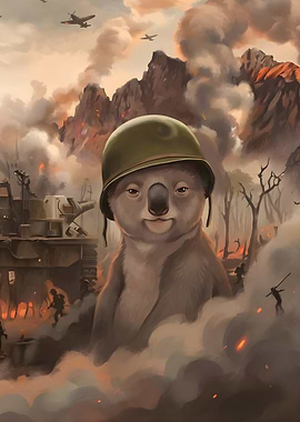 Koala Soldier in War Zone