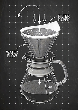 Pour-over coffee brewing illustration