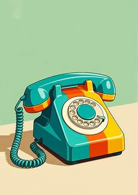 Retro Rotary Phone Art - Mid Century Modern Telephone Illustration - Vintage 70s Pop Art Wall Decor