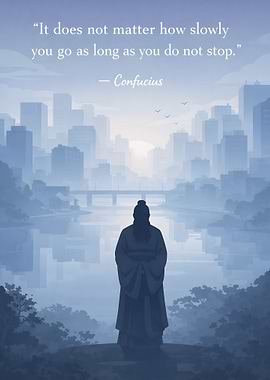 Confucius quote with cityscape background