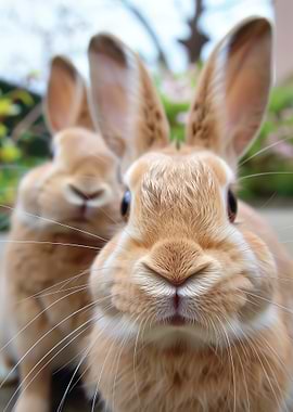 Two cute rabbits in close-up