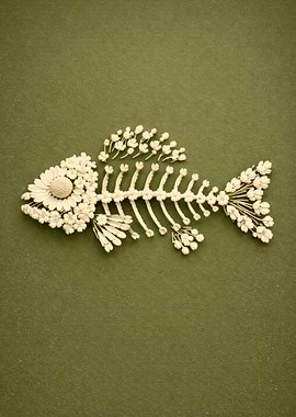 Fish skeleton made of flowers