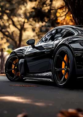 Black Sports Car with Orange Brakes