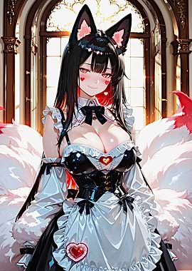 Kitsune Maid with Heart Motifs