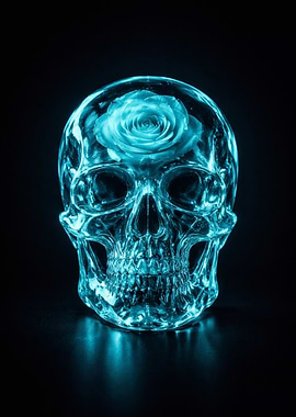 Crystal Skull with Blue Rose