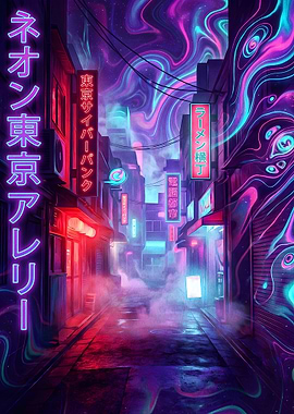 Neon Tokyo Alleyway Street at Night