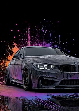 Graffiti BMW M3 on Black Background