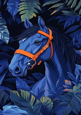 Blue Horse in Tropical Jungle
