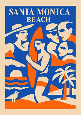 Santa Monica Beach Vintage Poster