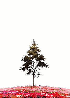 Lone Tree in a Field of Flowers