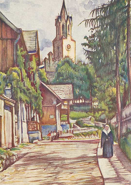 Nun walking down a village street
