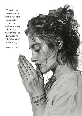 Woman Praying with Bible Verse