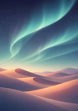 Desert Dunes Under Aurora Borealis