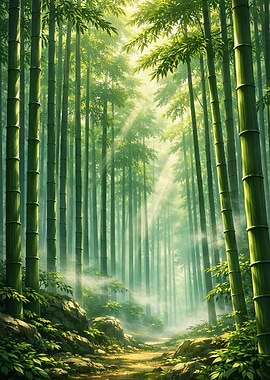Misty Bamboo Forest Path