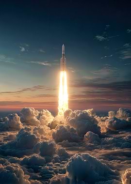Rocket Launch Through Clouds