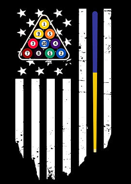 American Flag with Pool Balls and Cues