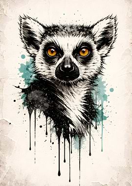 Lemur Portrait with Splatter Art