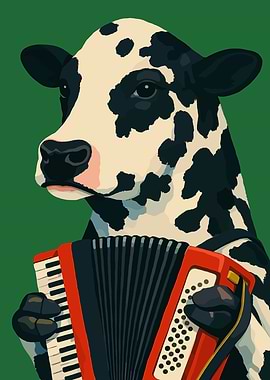 Cow playing accordion