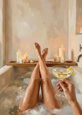 Relaxing Bath with Champagne and Candles