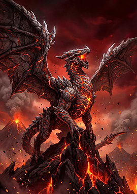 Lava Dragon on Volcanic Mountain