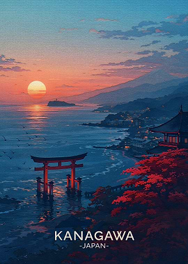 Kanagawa Japan Sunset Torii Gate