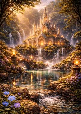 Castle by Waterfalls