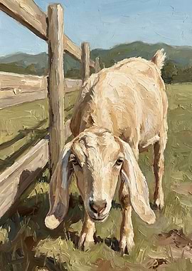 Goat by a Wooden Fence