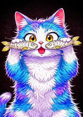 Cute Cat Holding Fish