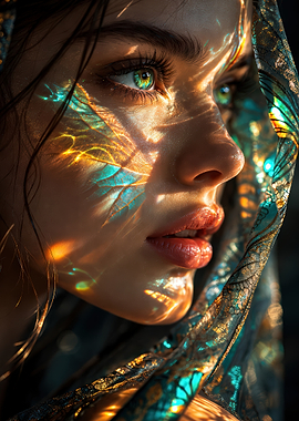 Woman with Light Reflections on Face